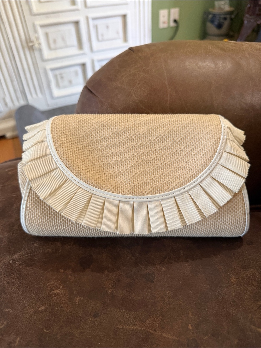 Lulu Guinness Elegant Cream Ruffle Clutch Bag